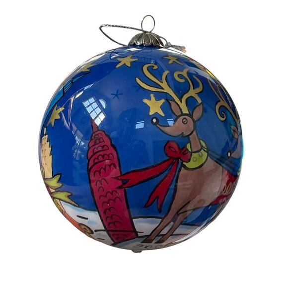 Pier 1 Li Bien Christmas Ornament 2006 Santa Reindeer in City Reverse Painted - Picture 4 of 12